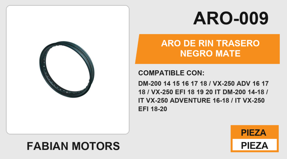 ARO DE RIN TRASERO 2.15 X 18 NEGRO MATE