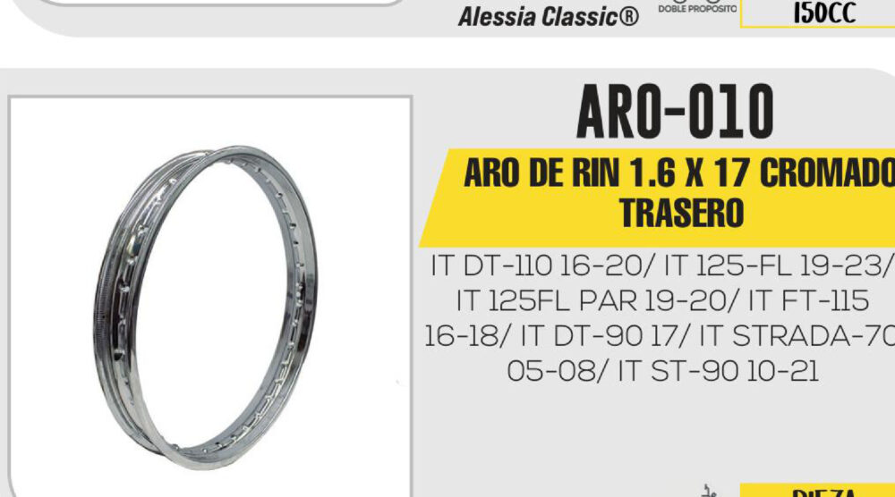 ARO DE RIN TRASERO 1.6 X 17 CROMADO