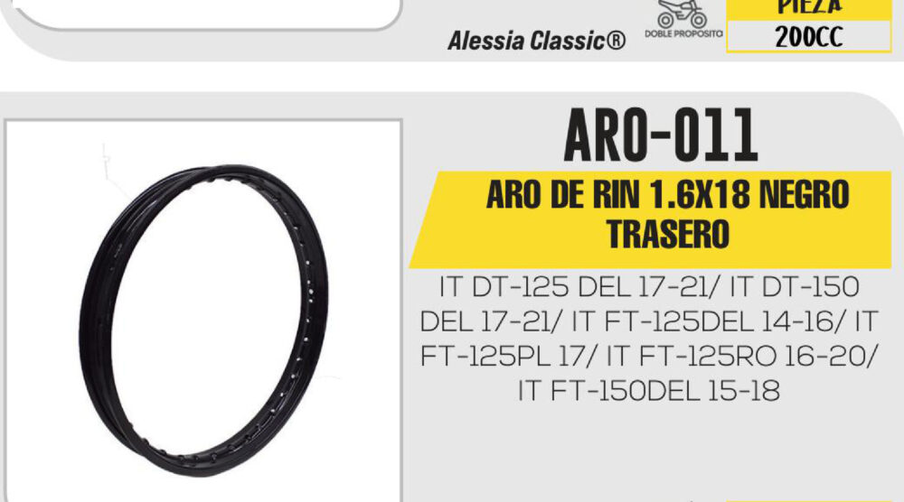 ARO DE RIN TRASERO 1.6 X 18 NEGRO