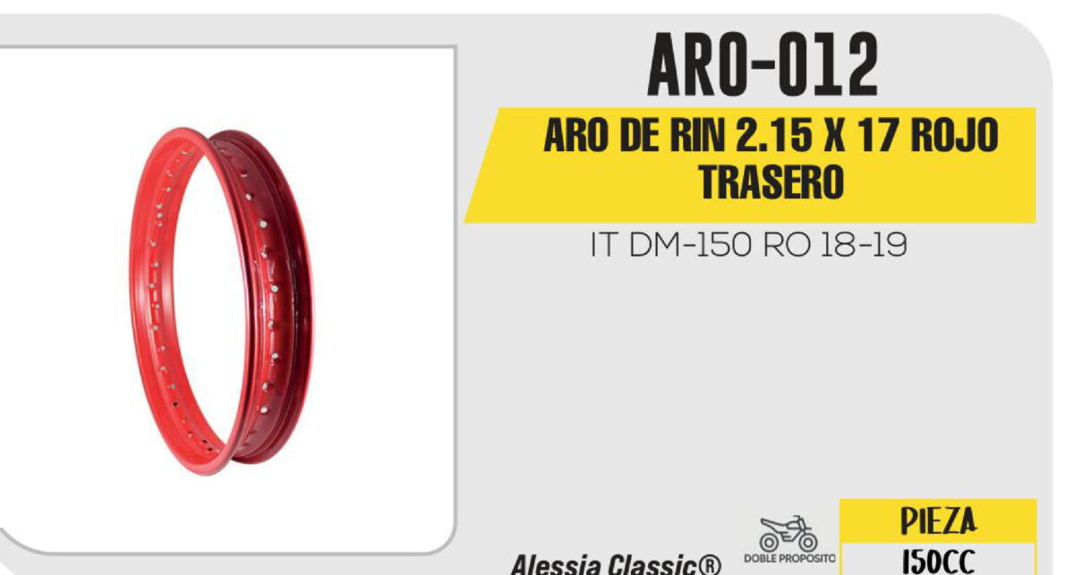 ARO DE RIN TRASERO 2.15 X 17 ROJO