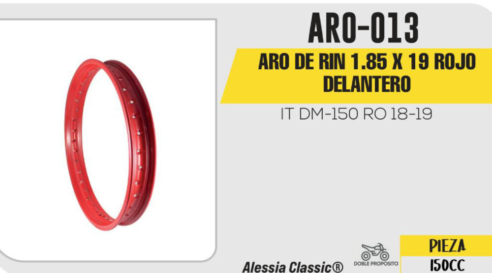 ARO DE RIN DELANTERO 1.85 X 19 ROJO