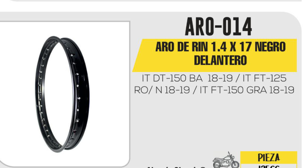 ARO DE RIN DELANTERO 1.4 X 17 NEGRO