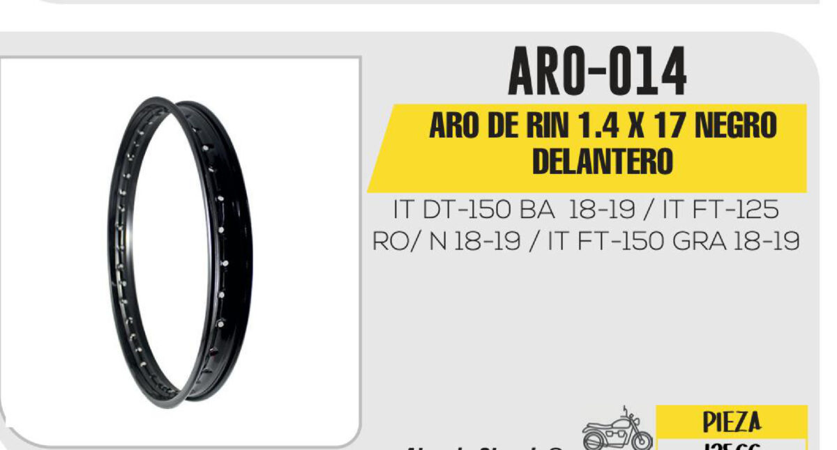 ARO DE RIN DELANTERO 1.4 X 17 NEGRO