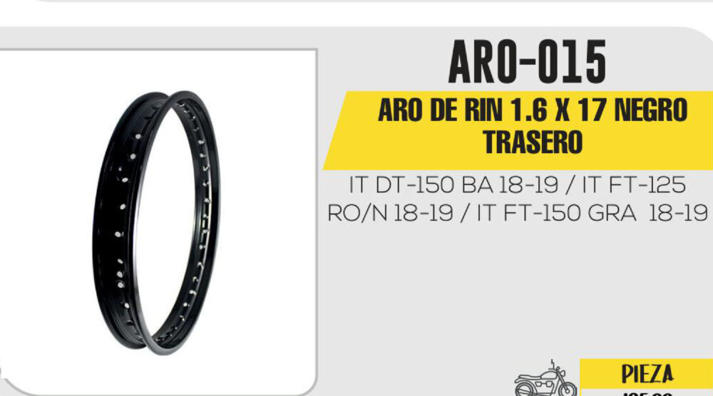 ARO DE RIN TRASERO 1.6 X 17 NEGRO