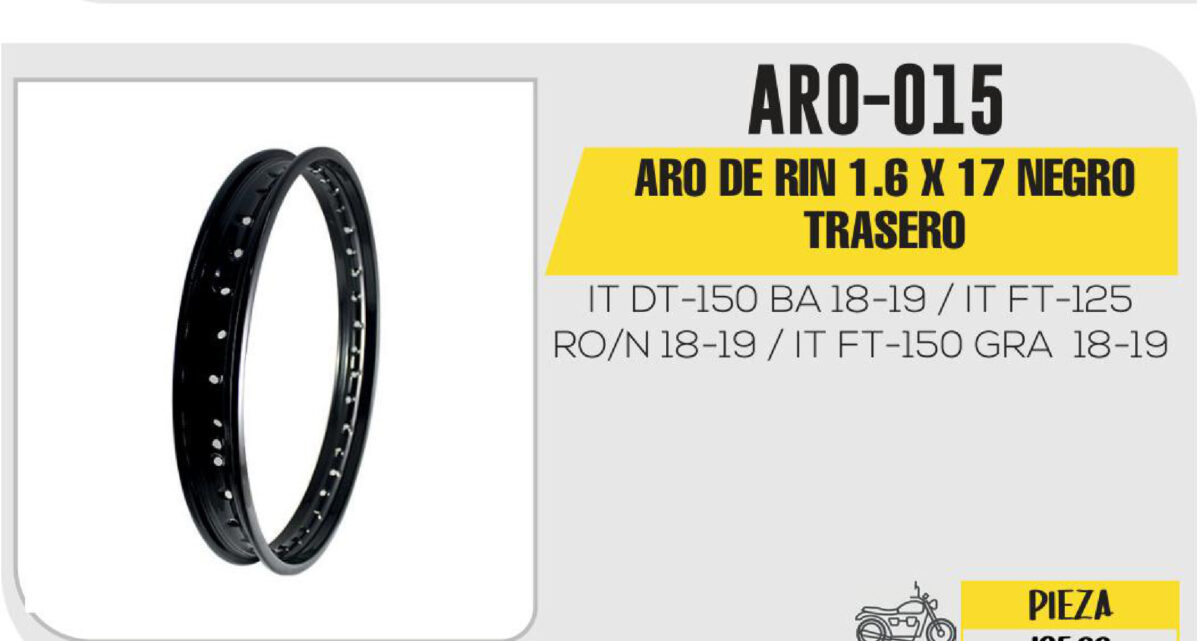 ARO DE RIN TRASERO 1.6 X 17 NEGRO