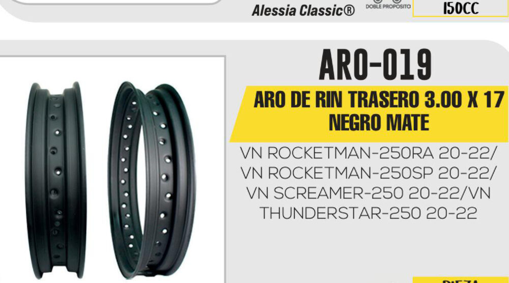 ARO TRASERO3.00 X 17NEGRO MATE 17”