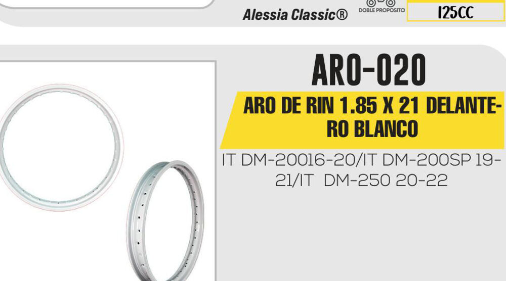 ARO DE RIN 1.85 X 21 DELANTERO BLANCO