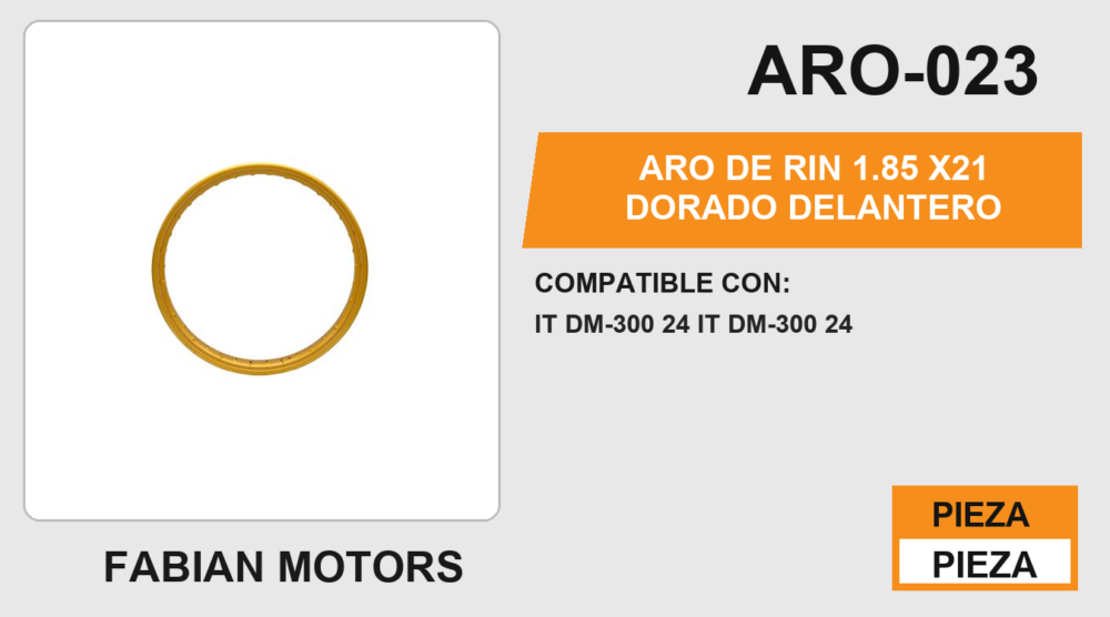 ARO DE RIN 1.85 X21 DORADO DELANTERO