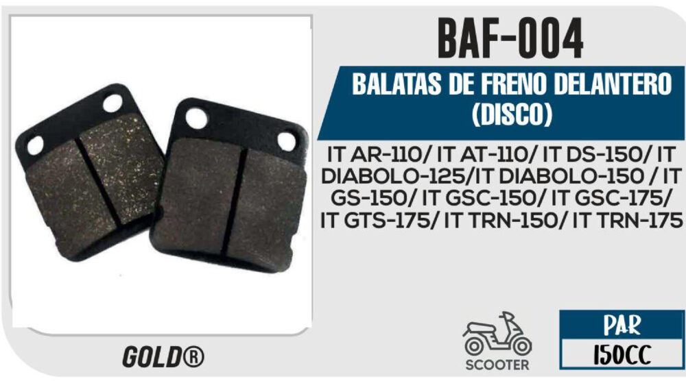 BALATAS DE FRENO DELANTERO DISCO