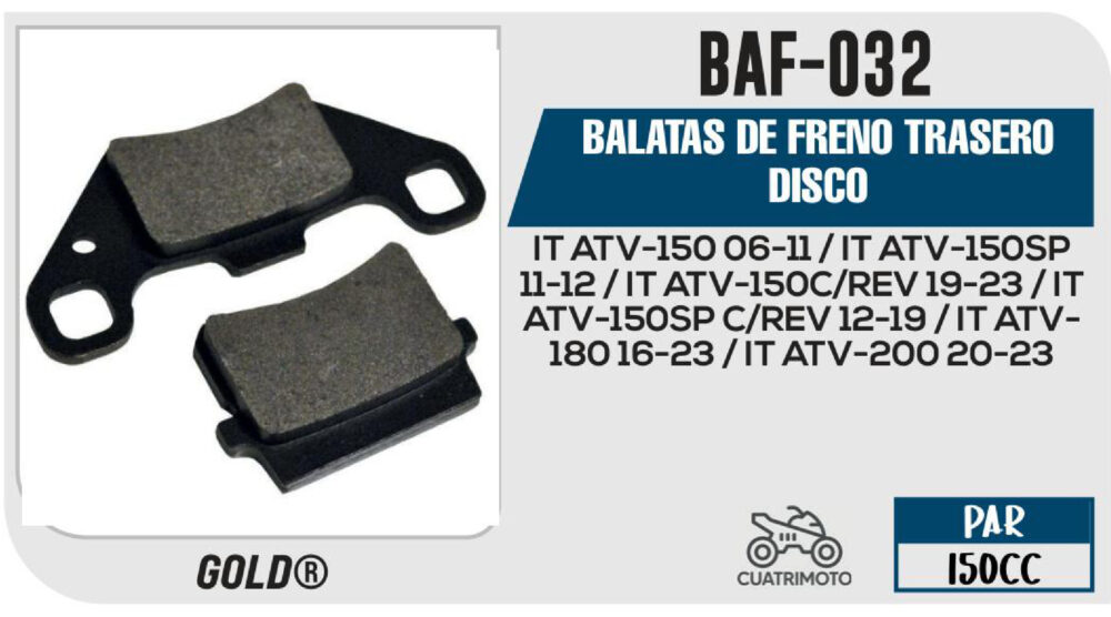 BALATAS DE FRENO TRASERO DISCO