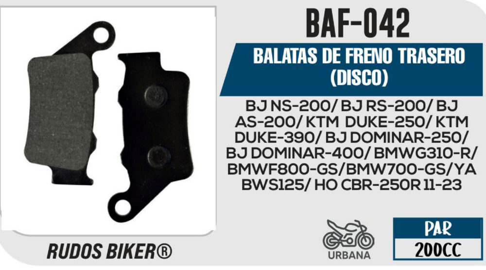 BALATAS DE FRENO TRASERO DISCO