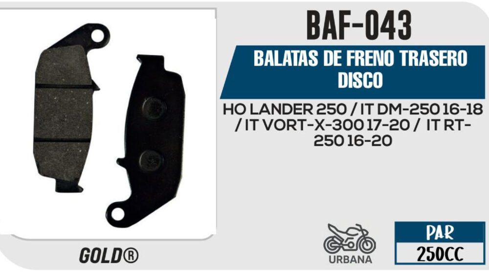 BALATAS DE FRENO TRASERO DISCO