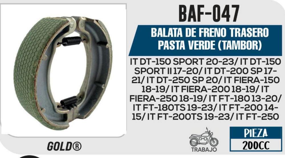 BALATA DE FRENO TRASERO PASTA VERDE TAMBOR