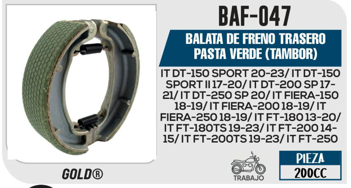BALATA DE FRENO TRASERO PASTA VERDE TAMBOR