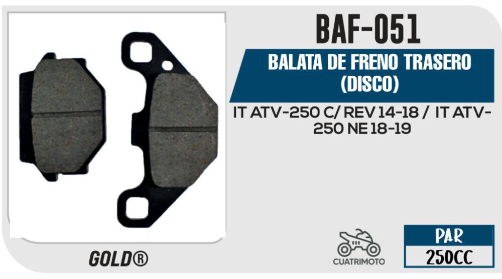 BALATAS DE FRENO TRASERO DISCO