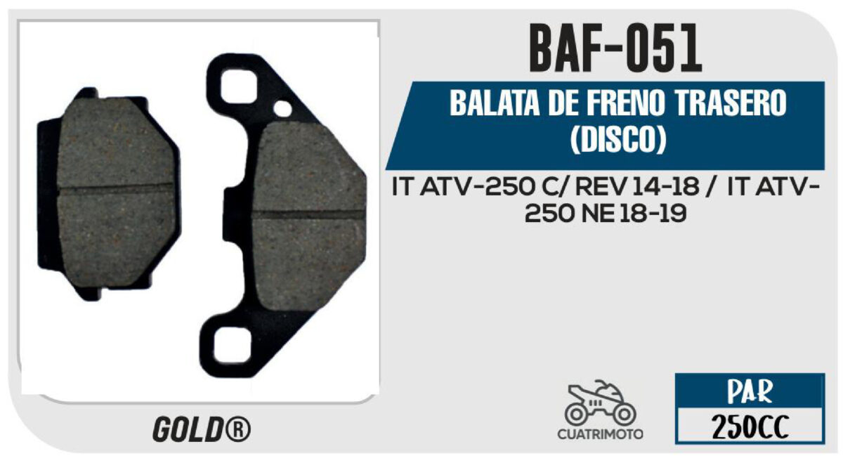 BALATAS DE FRENO TRASERO DISCO
