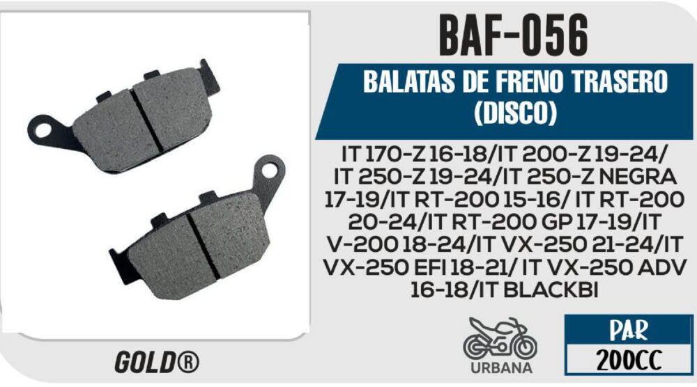 BALATAS DE FRENO TRASERO DISCO