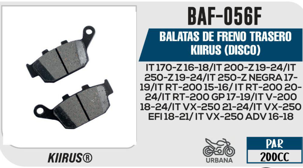BALATAS DE FRENO TRASERO KIIRUS (DISCO)