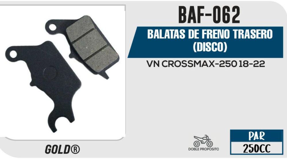 BALATAS DE FRENO TRASERO (DISCO)