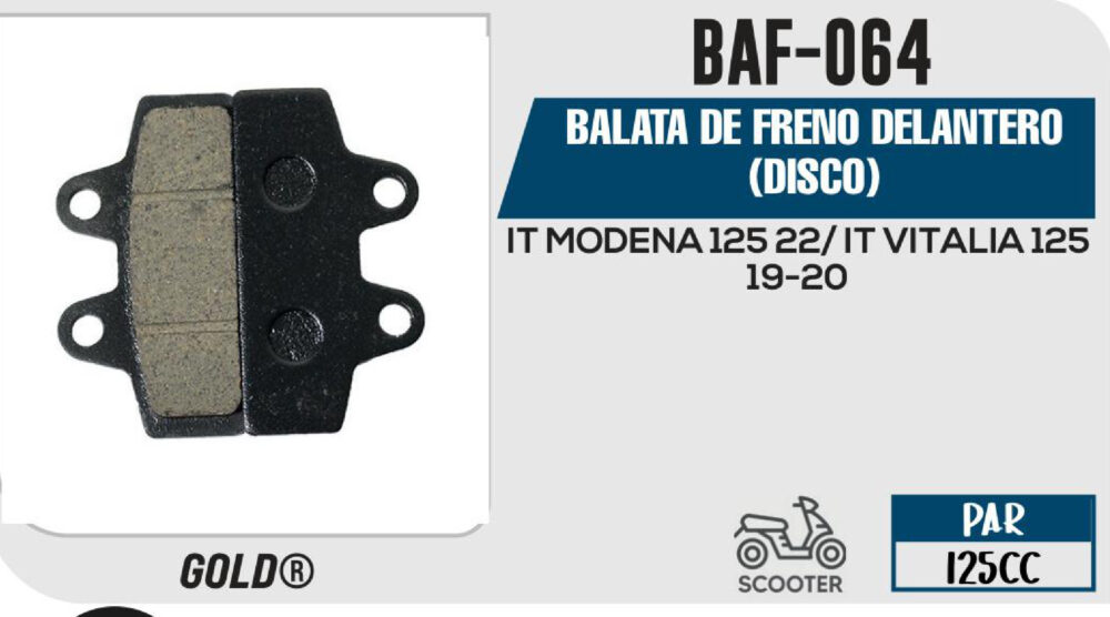 BALATA DE FRENO DELANTERO (DISCO)