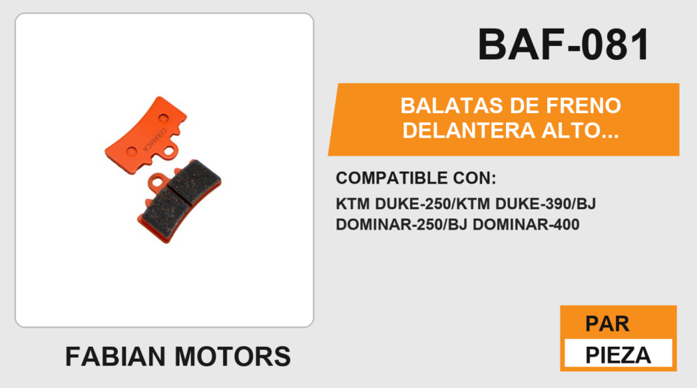 BALATAS DE FRENO DELANTERA ALTO DESEMPEÑO Y DURABILIDAD COMPUESTO DE CERAMICA