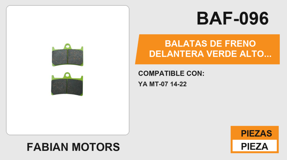 BALATAS DE FRENO DELANTERA VERDE ALTO DESEMPEÑO Y DURABILIDAD COMPUESTO DE CERAMICA