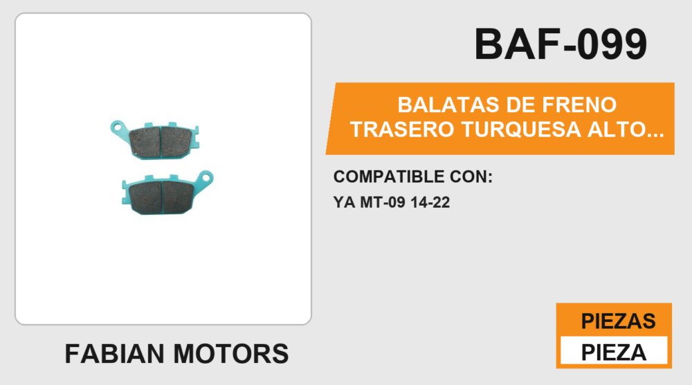 BALATAS DE FRENO TRASERO  TURQUESA ALTO DESEMPEÑO Y DURABILIDAD COMPUESTO DE CERAMICA
