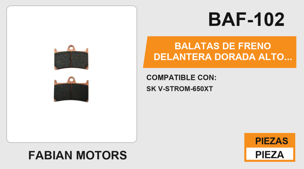 BALATAS DE FRENO DELANTERA  DORADA ALTO DESEMPEÑO Y DURABILIDAD COMPUESTO DE CERAMICA