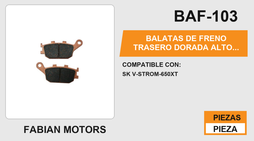 BALATAS DE FRENO TRASERO DORADA ALTO DESEMPEÑO Y DURABILIDAD COMPUESTO DE CERAMICA