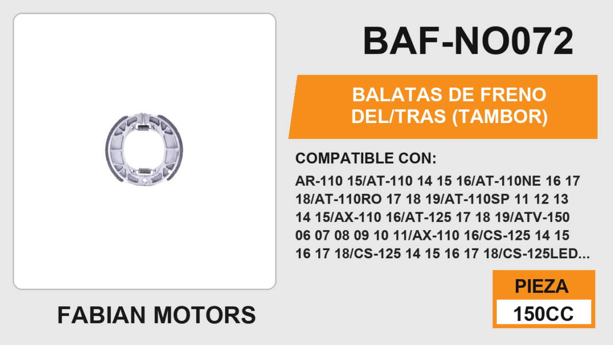 BAF-NO072 BALATAS DE FRENO DEL/TRAS TAMBOR