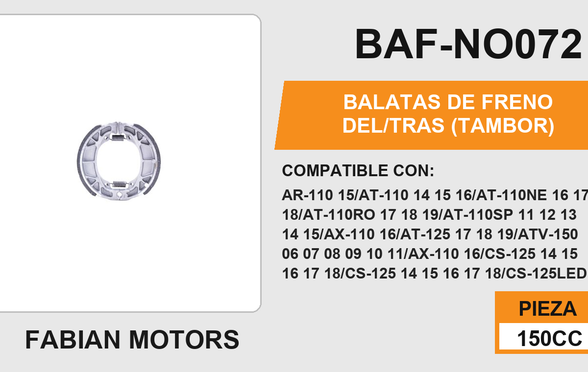 BAF-NO072 BALATAS DE FRENO DEL/TRAS TAMBOR