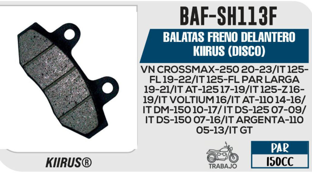 BALATAS FRENO DELANTERO KIIRUS (DISCO)