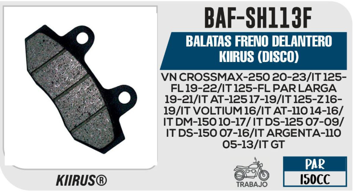 BALATAS FRENO DELANTERO KIIRUS (DISCO)