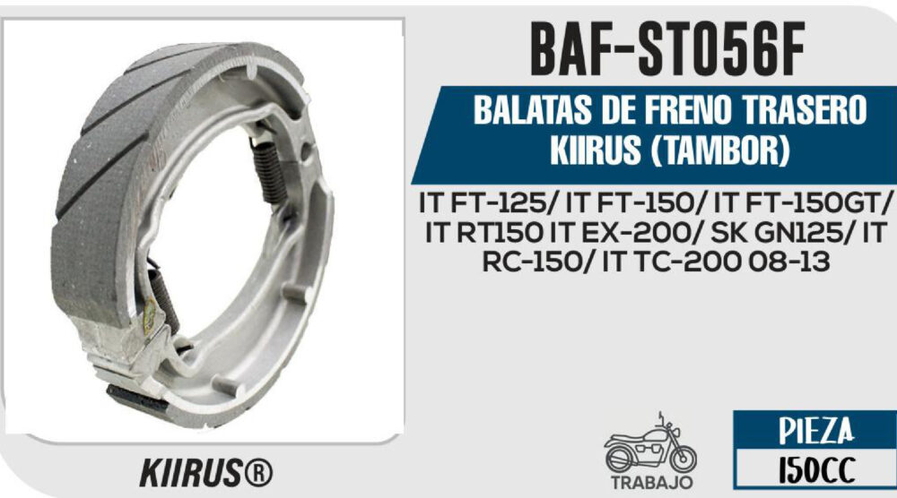 BALATAS DE FRENO TRASERO KIIRUS (TAMBOR)