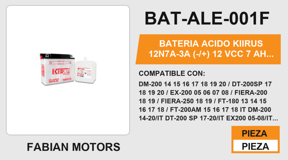12N7A-3A (-/+) 12Vcc 7 Ah (133mm altura / 155mm base / 60mm ancho)