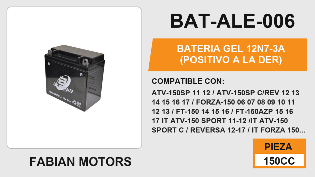 12N7-3A (POSITIVO A LA DER) 12Vcc (136mm altura / 122mm base / 77mm ancho)