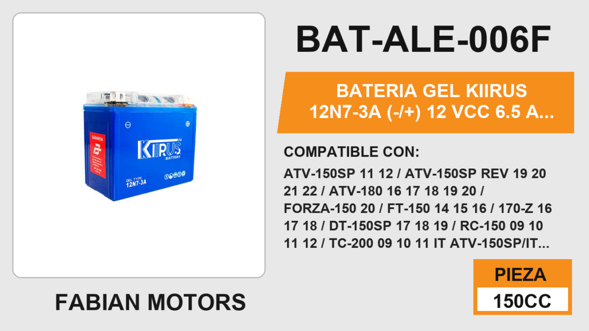 12N7-3A (-/+) 12Vcc 6.5A (136mm altura / 122mm base / 77mm ancho)