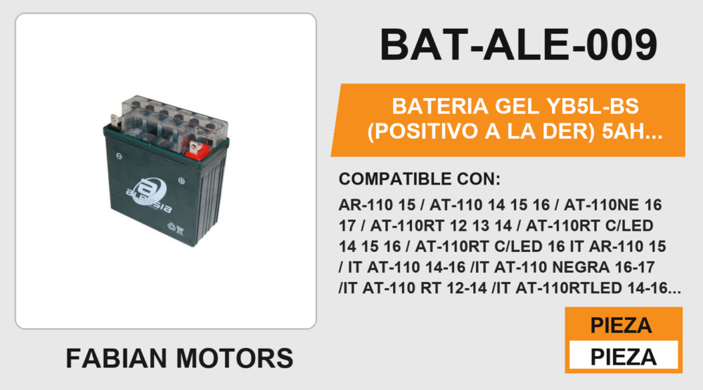 YB5L-BS (POSITIVO A LA DER) 12Vcc 5Ah (130mm altura / 120mm base / 60mm ancho)