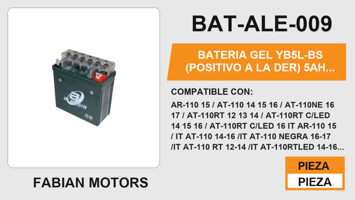 YB5L-BS (POSITIVO A LA DER) 12Vcc 5Ah (130mm altura / 120mm base / 60mm ancho)