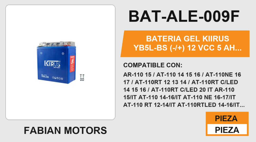 YB5L-BS (-/+) 12Vcc 5Ah (130mm altura / 120mm base / 60mm ancho)