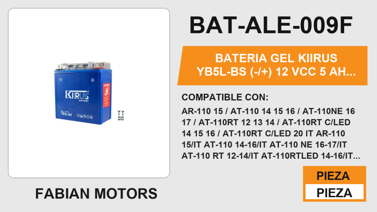 YB5L-BS (-/+) 12Vcc 5Ah (130mm altura / 120mm base / 60mm ancho)