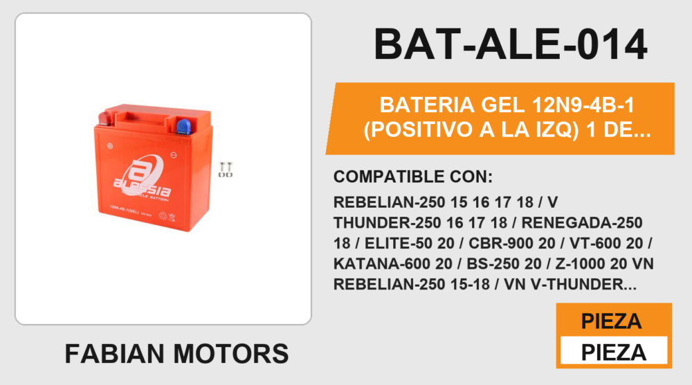 12N9-4B-1 (POSITIVO A LA IZQ) 12Vcc (137mm altura / 144mm base / 72mm ancho)