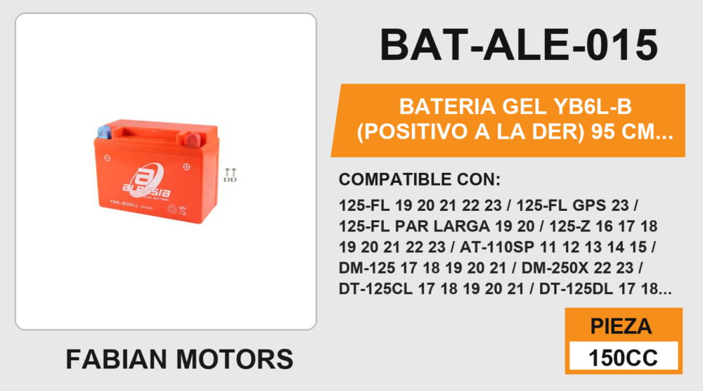 YB6L-B (POSITIVO A LA DER) 12Vcc (95mm altura / 149mm base / 69mm ancho)