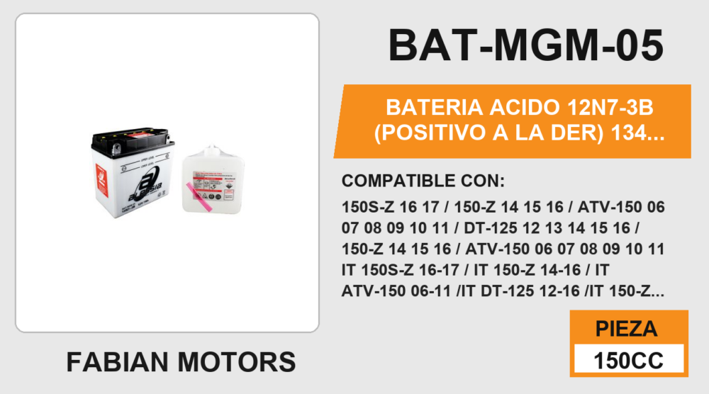 12N7-3B (POSITIVO A LA DER) 12Vcc (134mm altura / 144mm base / 75mm ancho)