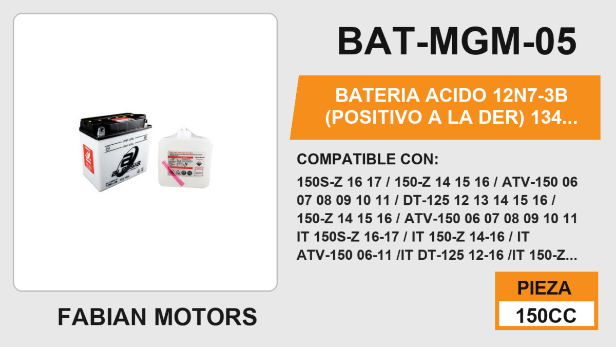12N7-3B (POSITIVO A LA DER) 12Vcc (134mm altura / 144mm base / 75mm ancho)