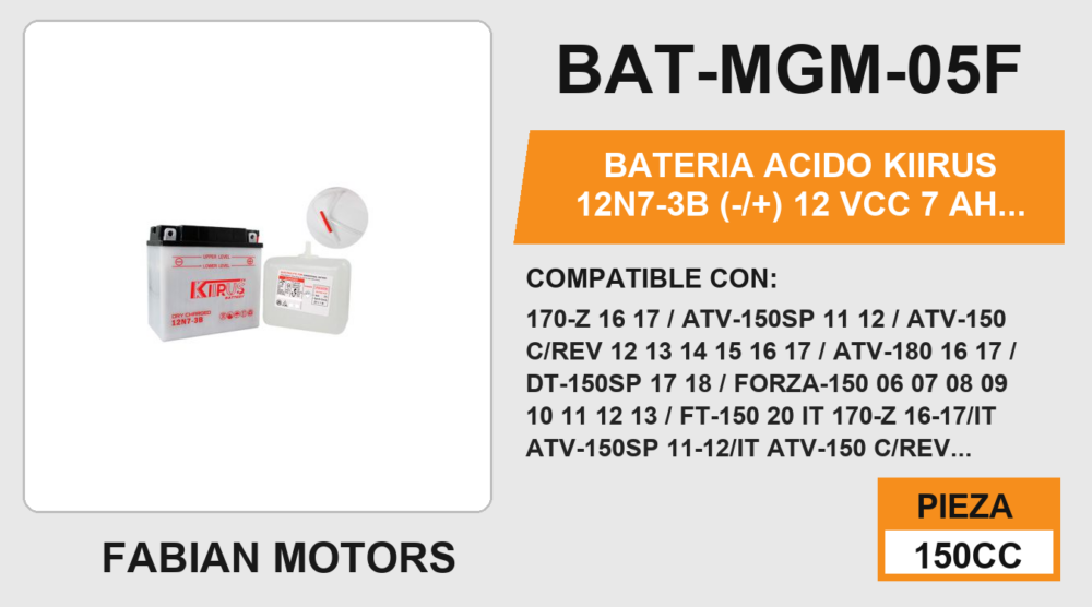 12N7-3B (-/+) 12Vcc 7Ah (134mm altura / 144mm base / 75mm ancho)