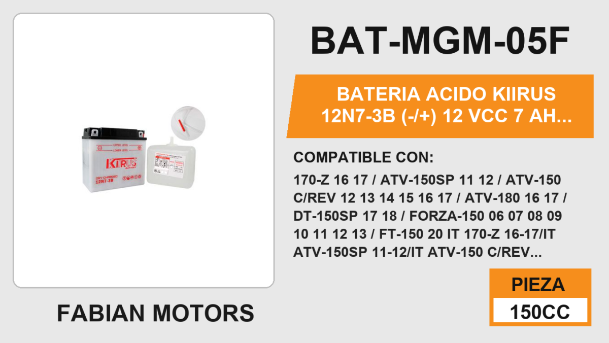 12N7-3B (-/+) 12Vcc 7Ah (134mm altura / 144mm base / 75mm ancho)