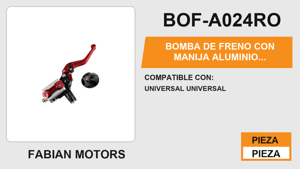 BOMBA DE FRENO CON MANIJA ALUMINIO AJUSTABLE 6 POSICIONES ROJA