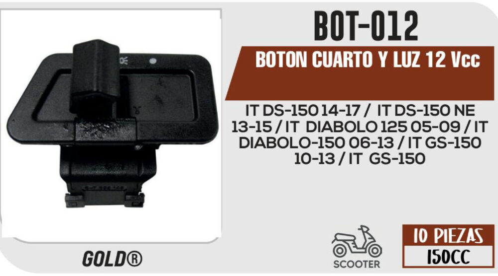 BOTON CUARTO Y LUZ 12Vcc
