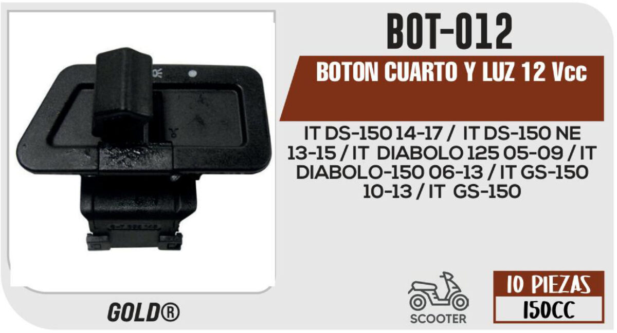 BOTON CUARTO Y LUZ 12Vcc